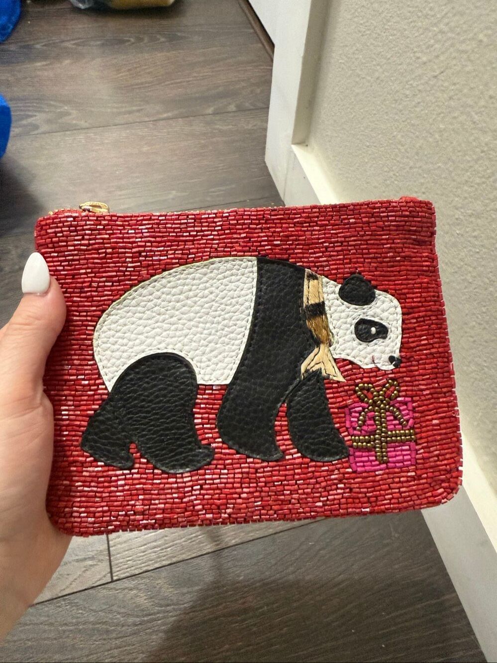Chicos Women’s Panda Beaded Pouch Zipper New